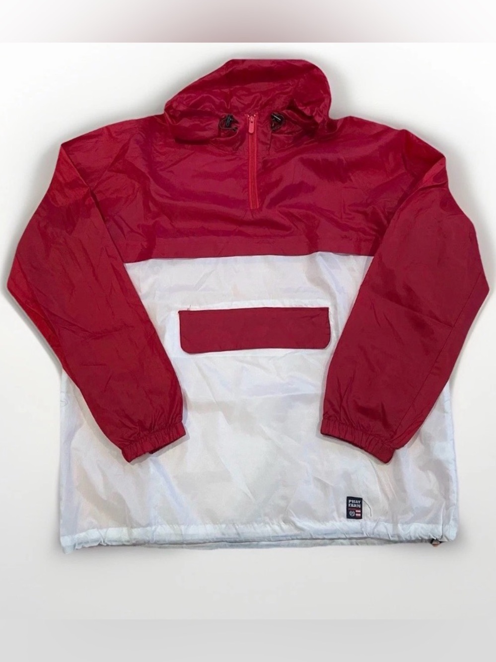 Y2K Phat Farm Jacket Windbreaker 1/4 Zip Size XL Red White Hip Hop Coat vintage